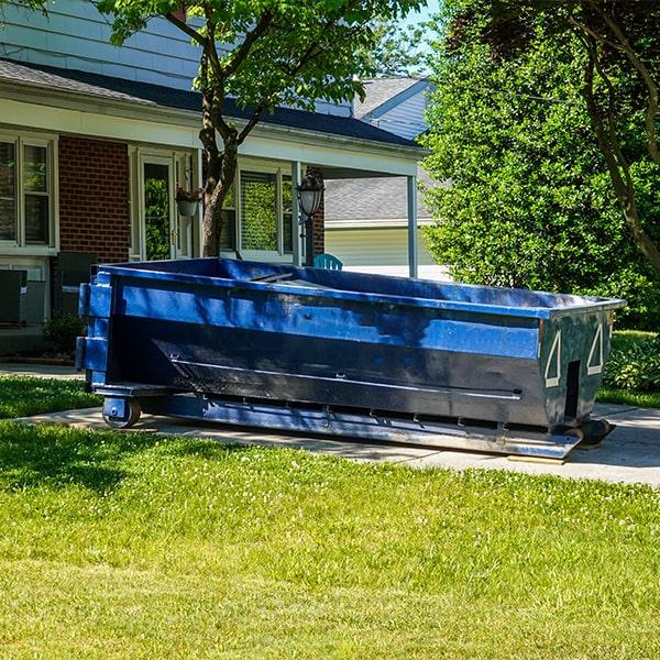 residential dumpsters can be placed on a driveway or yard, but preventative measures should be required to avoid damage to the property